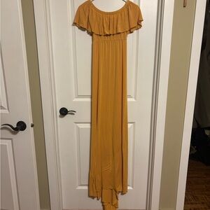 Elegant Mustard Off-Shoulder Maxi Maternity Dress